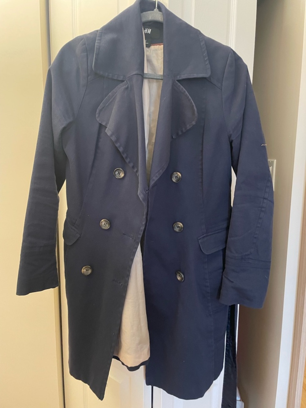 H&M Navy Double-Breasted Trench Coat size 12